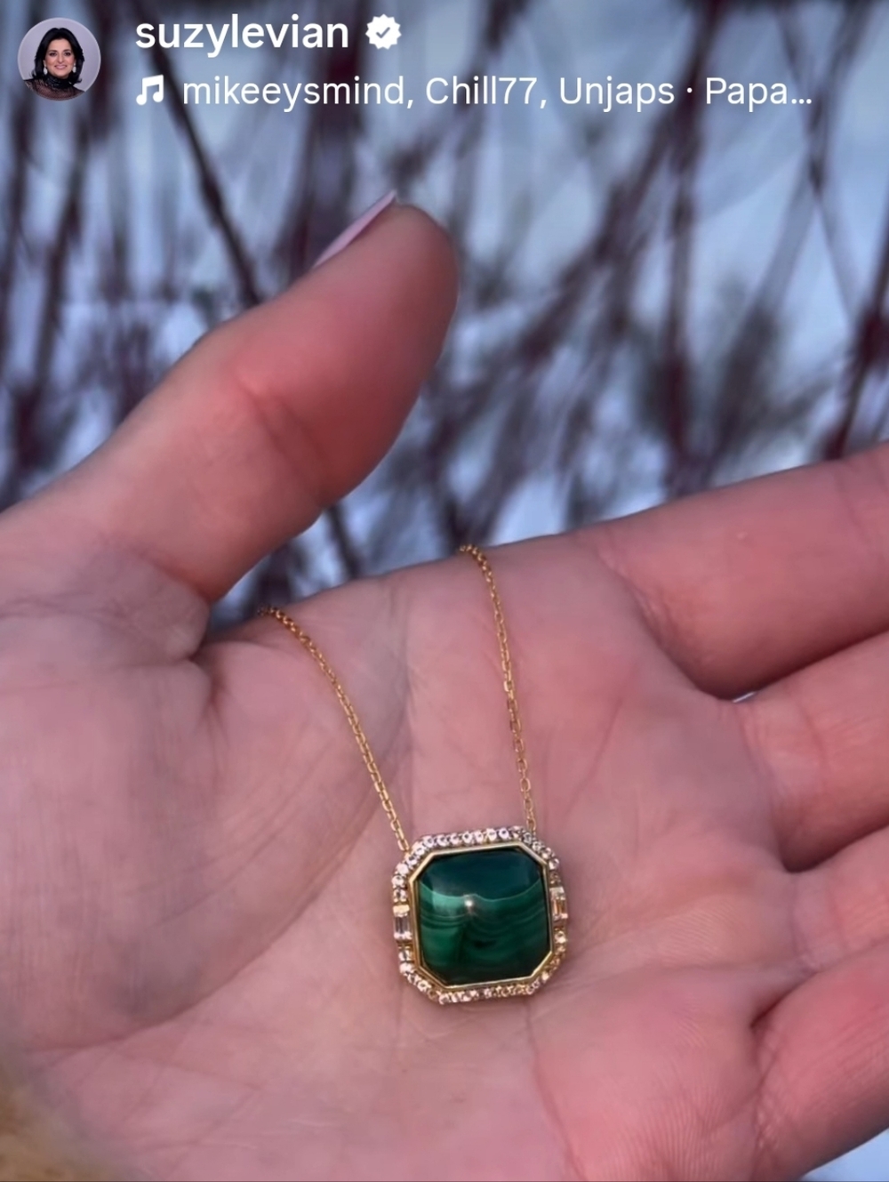NWT Suzy Levian Gold Plated Malachite Style Hexagon Pendant with Pavé Halo